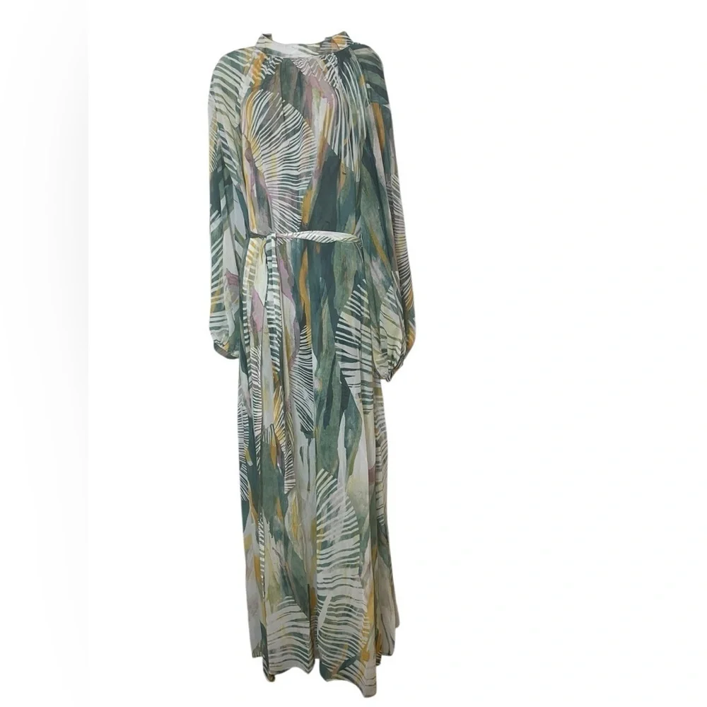 Andrea Iyamah Sade Floral Multicolor Sheer Maxi Swim Coverup S/M NWT